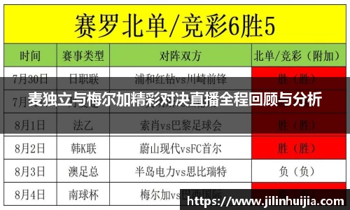 麦独立与梅尔加精彩对决直播全程回顾与分析